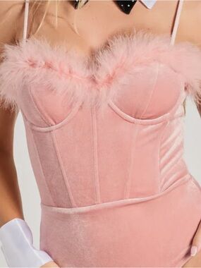 WINDSOR Pink Velvet Feather Trim Bustier Bodysuit